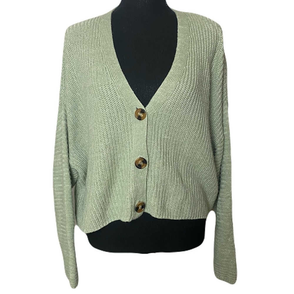 True Craft Sage Green Relaxed Button-Up Sweater Cropped Women’s Medium